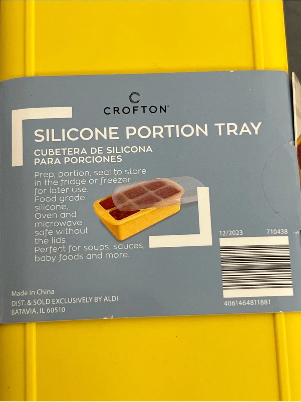 NEW Crofton Silicone Freezer Tray w Lid 2-Pack Yellow Makes 12 Half-Cup Portions
